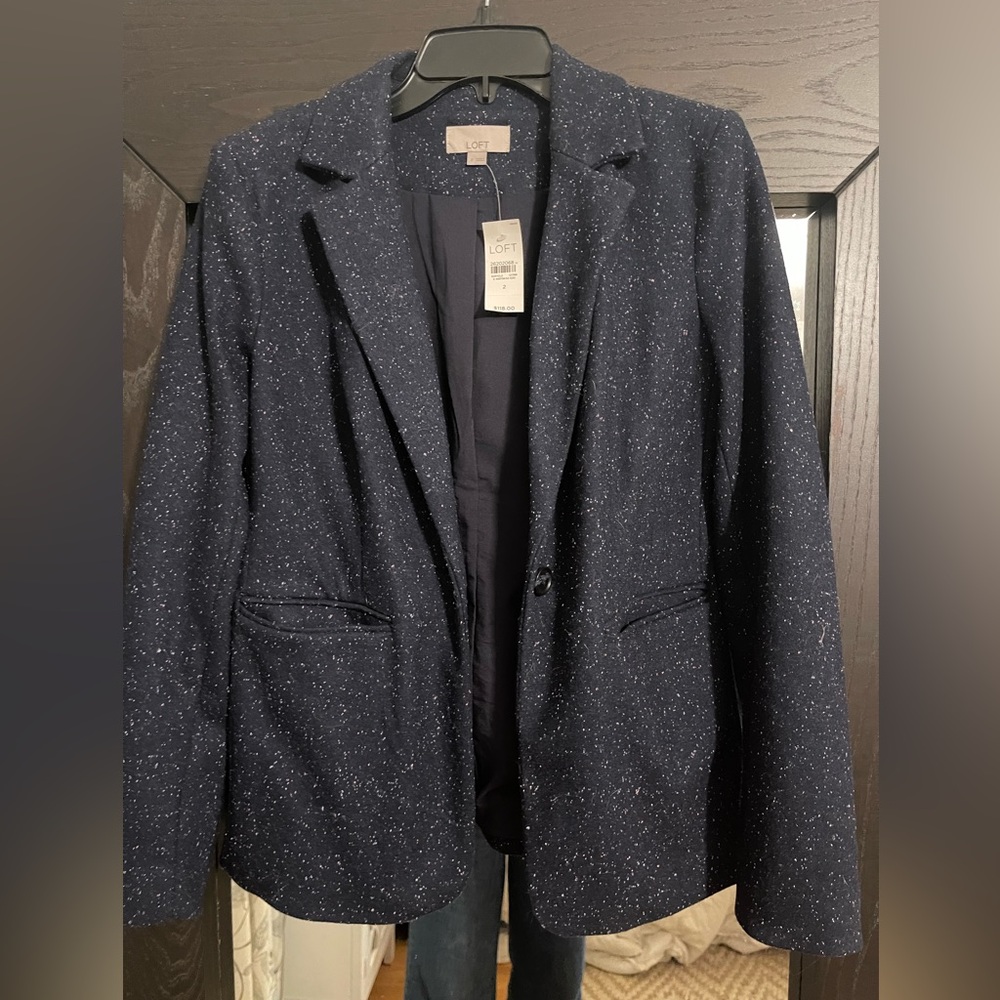 Loft, Size 2, Navy Speckled Blazer. New with Tags